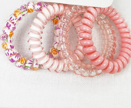 Pink Multi Design Spiral Hair Ties