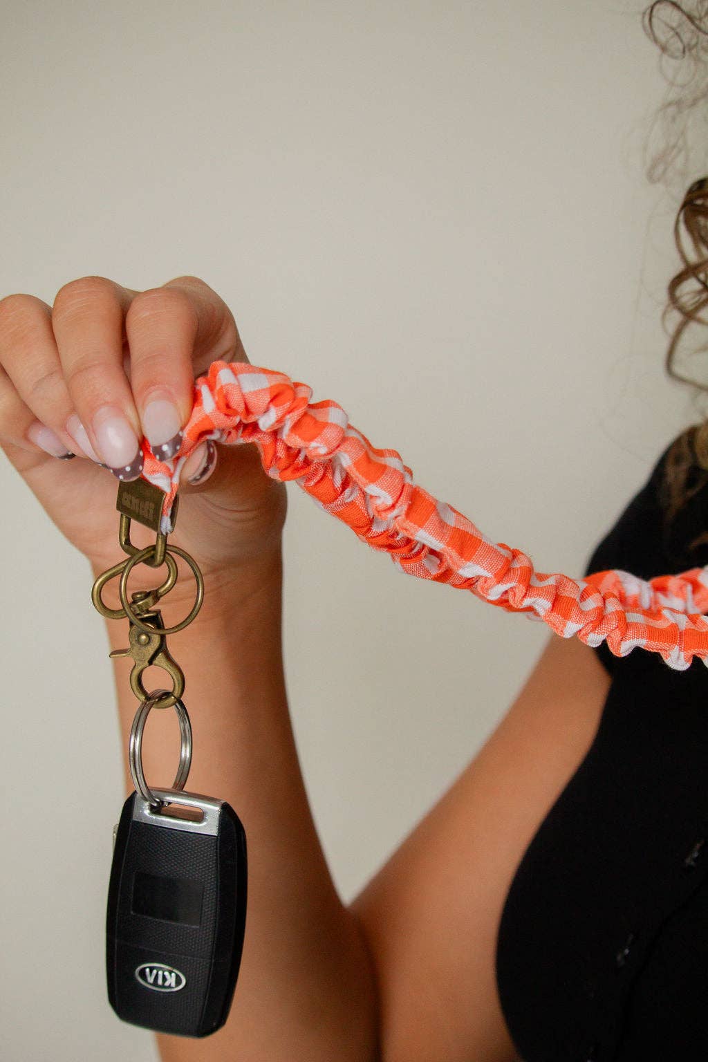 Orange Gingham Lanyard