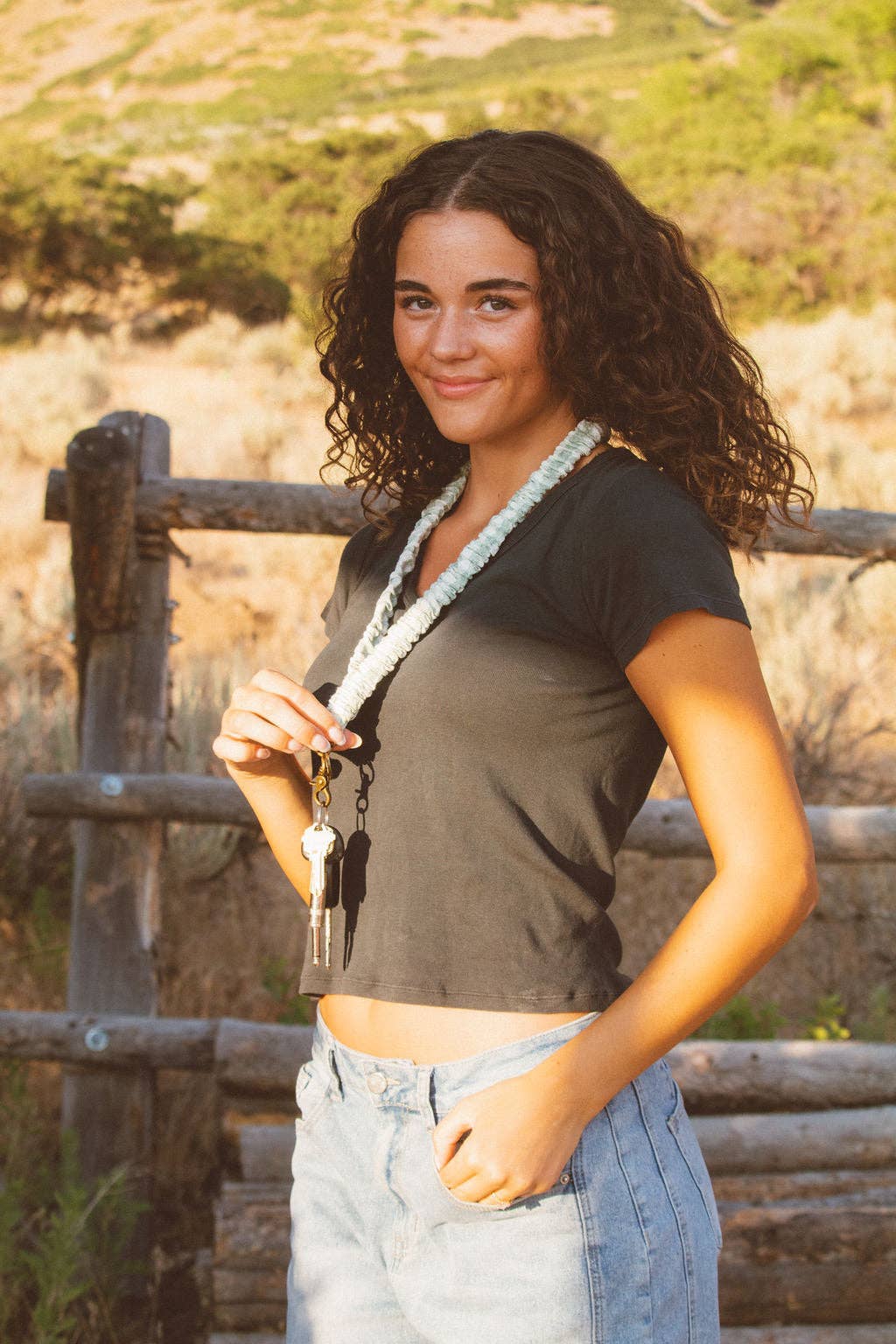 Sage Gingham Lanyard