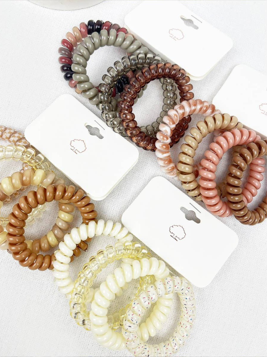 Cream and Multi Design Spiral Hair Ties