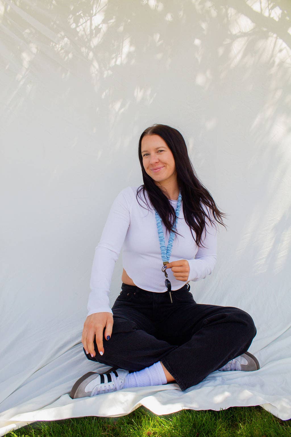 Blue Striped Lanyard