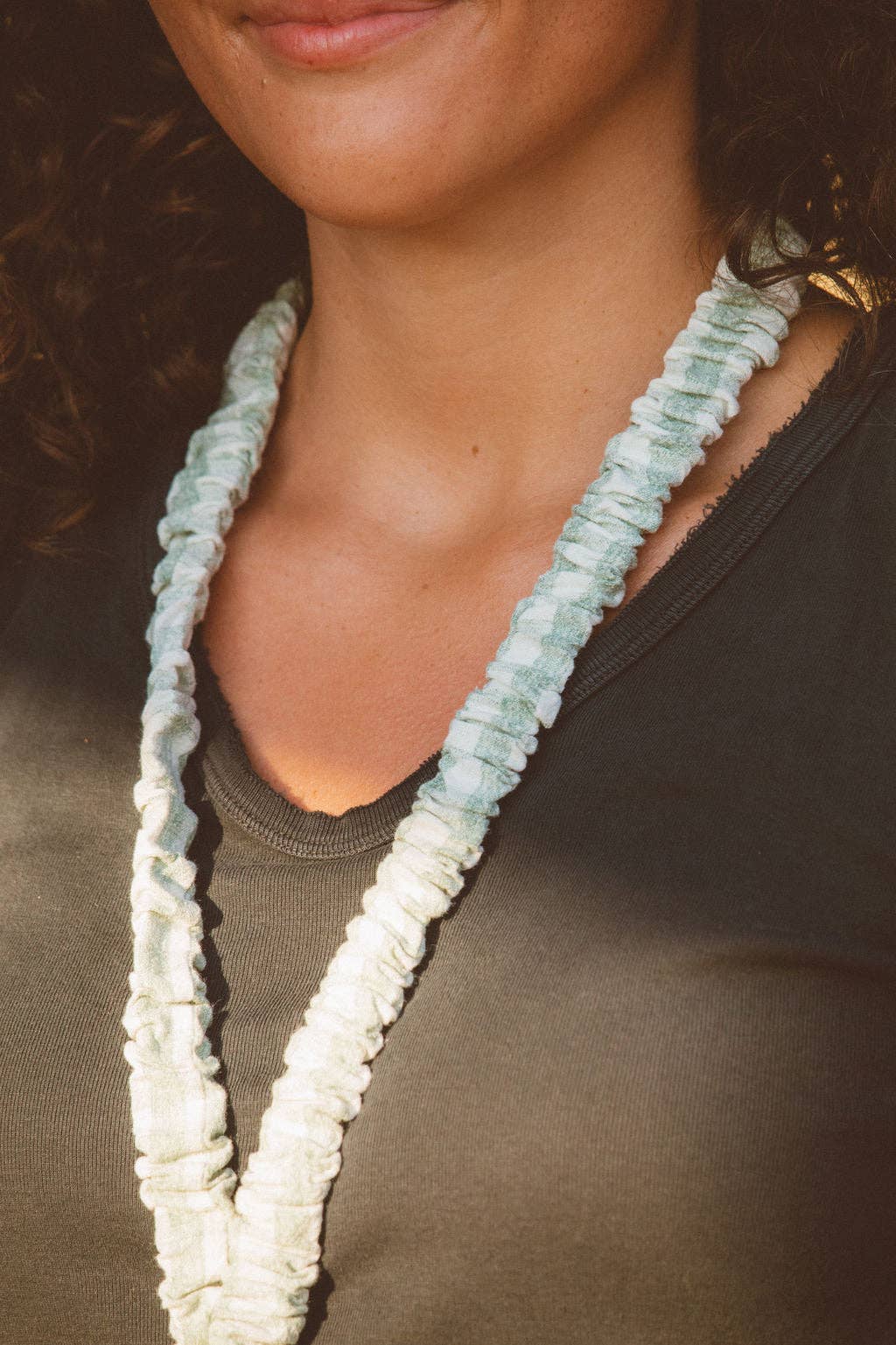 Sage Gingham Lanyard