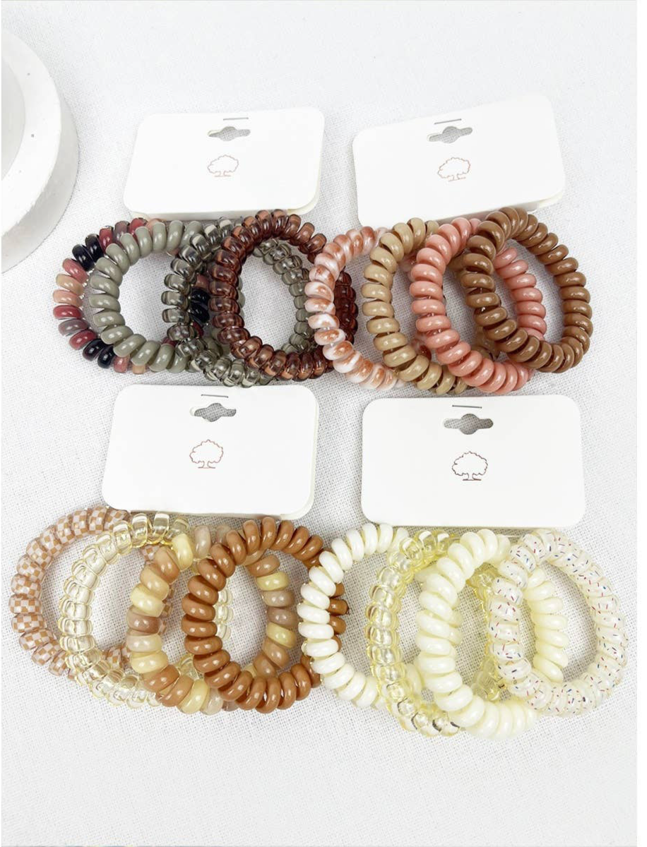 Cream and Multi Design Spiral Hair Ties