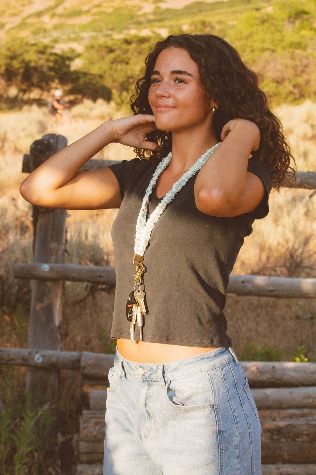 Sage Gingham Lanyard