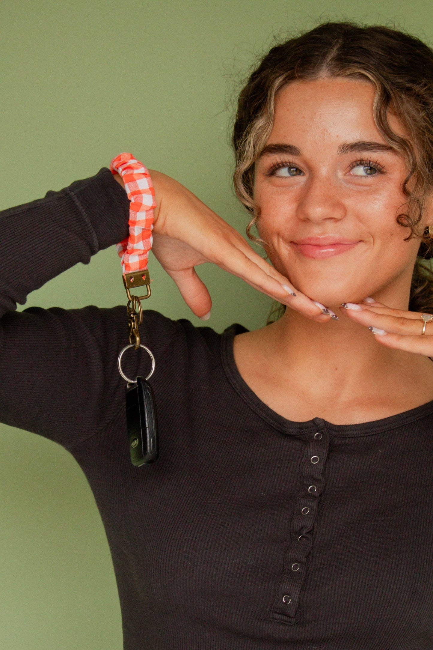 Orange Gingham Keychain