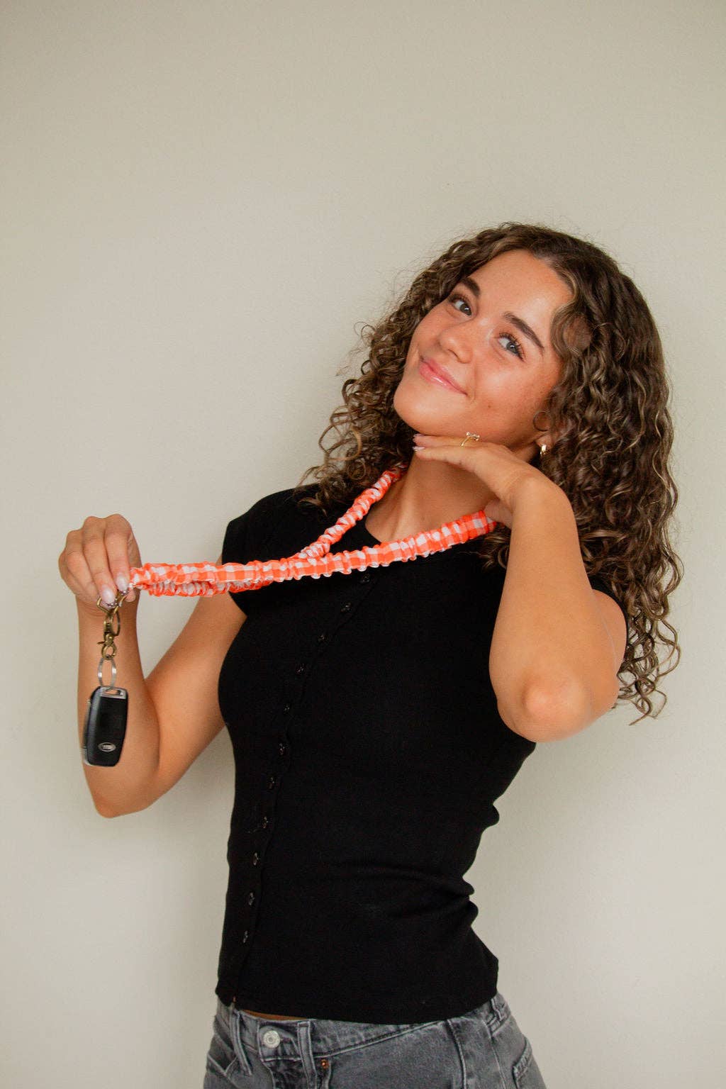 Orange Gingham Lanyard