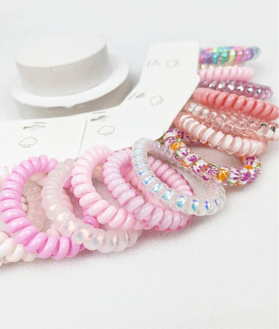 Pink Multi Design Spiral Hair Ties