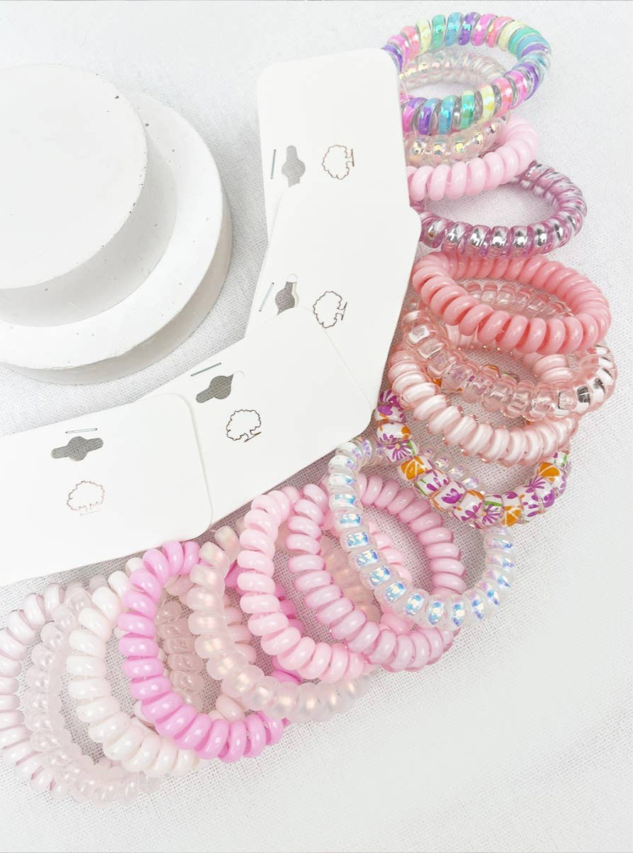 Pink Multi Design Spiral Hair Ties