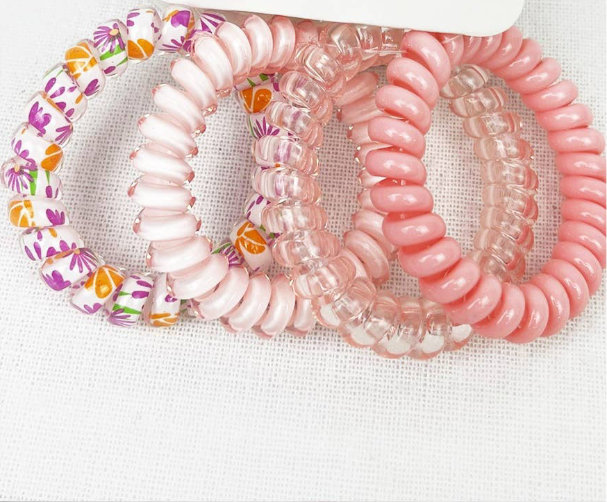 Pink Multi Design Spiral Hair Ties